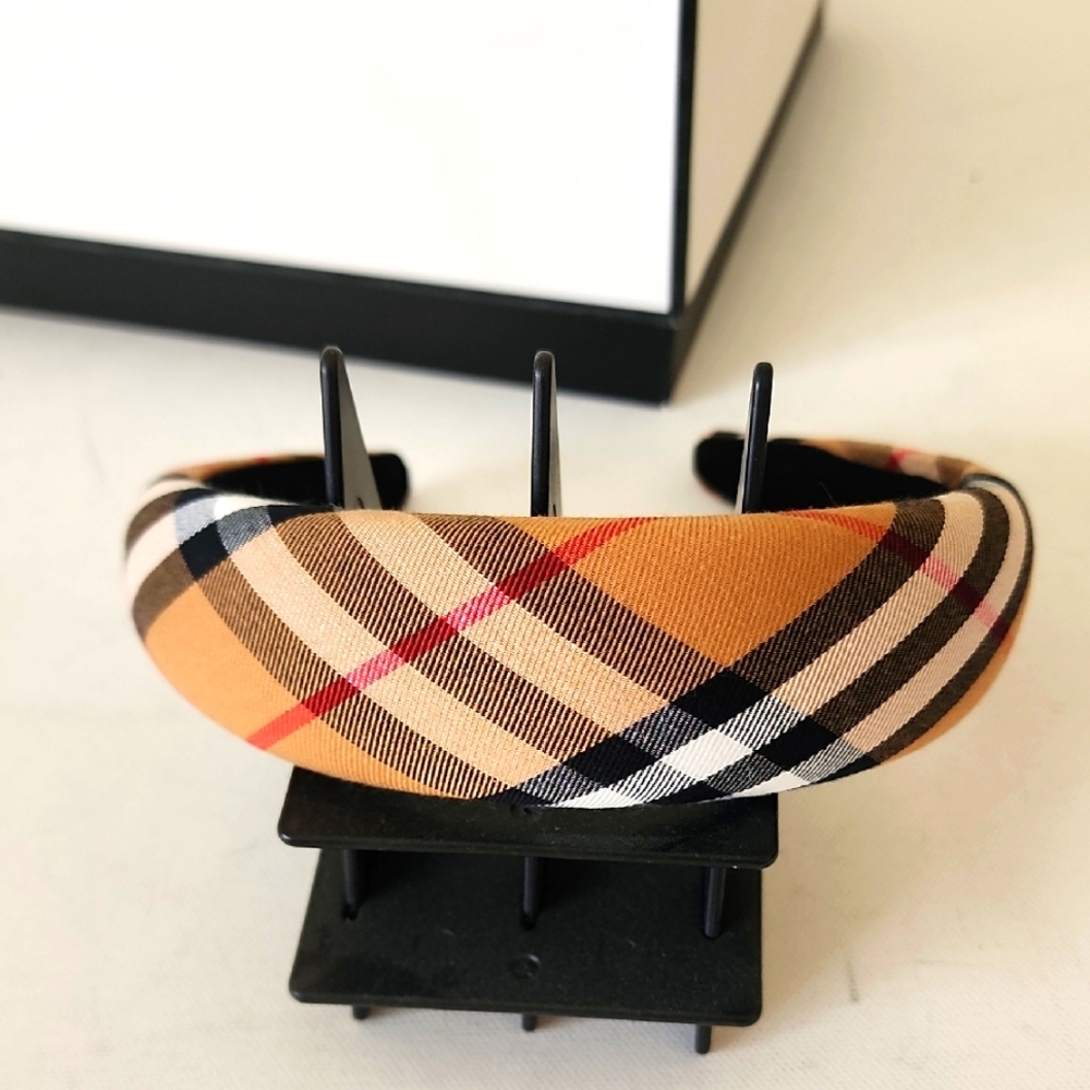 NEW Boutique Wide Cotton Headband Plaid Tan Red Black Cream - Picture 1 of 5